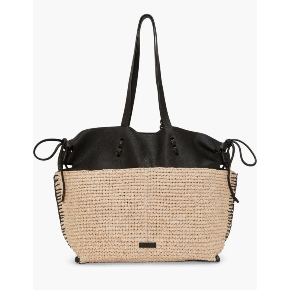 Jamee Leather Straw Tote Vince Camuto Woven Bag Beach Carry All Vacation - Picture 2 of 16